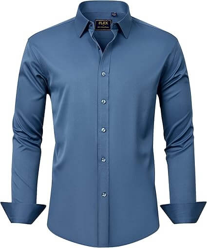 Men's Dress Shirts Solid Long Sleeve Stretch Wrinkle-Free Formal Shirt Business Casual Button Down Shirt