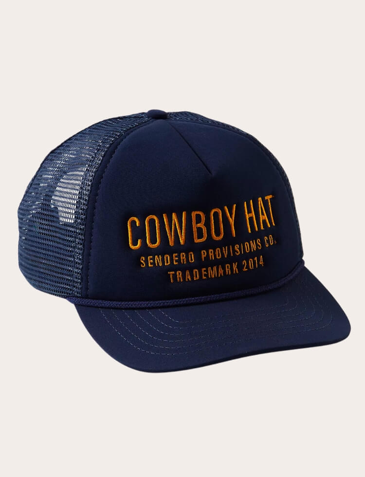 Cowboy baseball hat in dark navy blue colors and breathable back