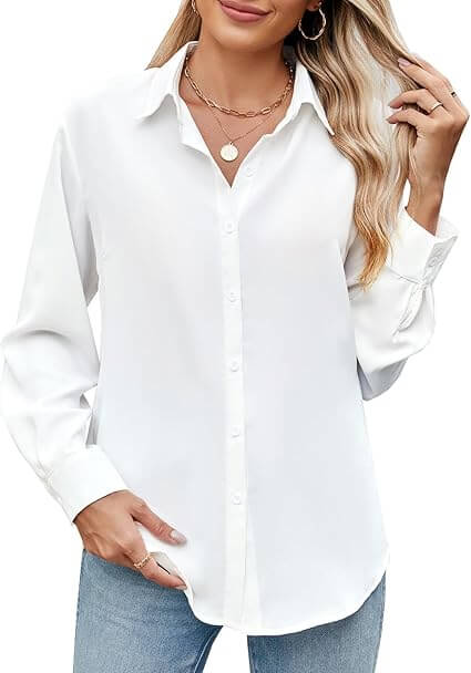 Women's White long sleeve button-up shirt
