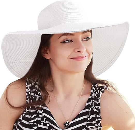 women's white wide brim sun hat